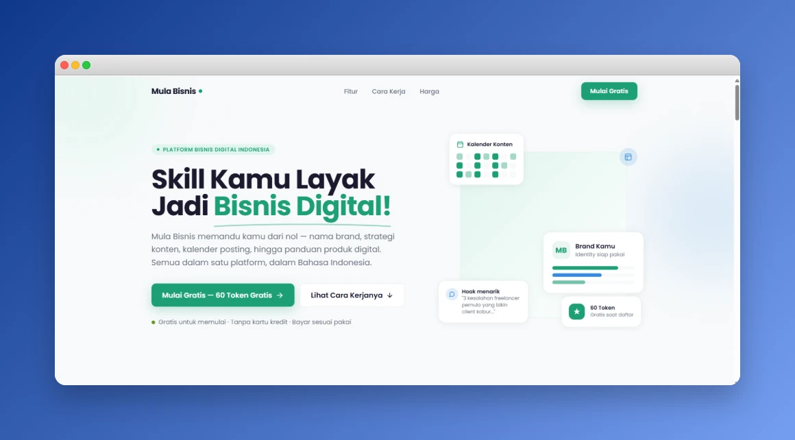 Screenshot mulabisnis — platform ubah skill jadi bisnis digital